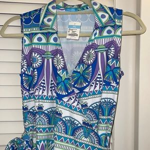 J. McLaughlin Catalina Wrap Dress Blue Green Amarna Sleeveless Lila S Small